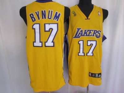 Jerseys Factory Cheap Lakers #17 Andrew Bynum Stitched Yellow Ch