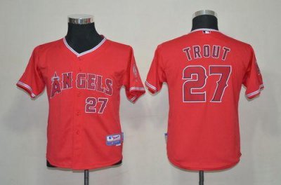Jerseys Factory Cheap Angels #27 Mike Trout Red Cool Base Embroi
