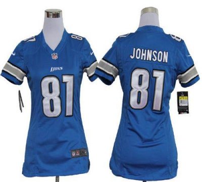 Jerseys Factory Cheap Nike Lions #81 Calvin Johnson Light Blue T