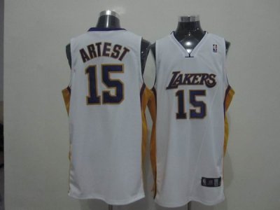 Jerseys Factory Cheap Lakers #15 Ron Artest White Embroidered NB