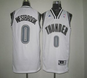 Jerseys Factory Cheap Thunder #0 Russell Westbrook White on Whit