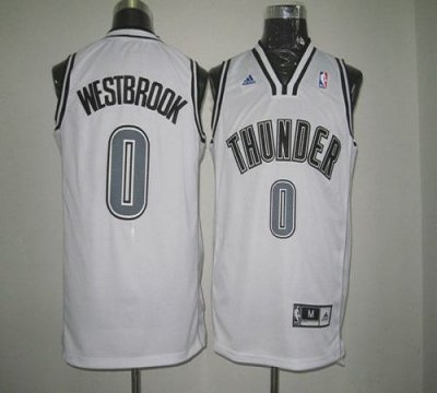 Jerseys Factory Cheap Thunder #0 Russell Westbrook White on Whit