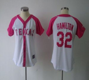 Jerseys Factory Cheap Rangers #32 Josh Hamilton White/Pink Women