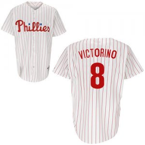 Jerseys Factory Cheap Phillies #8 Shane Victorino White Red Stri