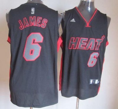 Jerseys Factory Cheap Heat #6 LeBron James Black With Red & Blac
