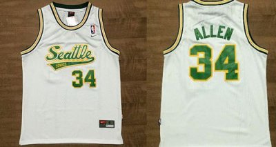 Jerseys Factory Cheap Thunder #34 Ray Allen White Throwback Stit