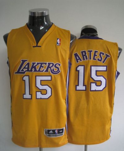 Jerseys Factory Cheap Revolution 30 Lakers #15 Artest Yellow Sti