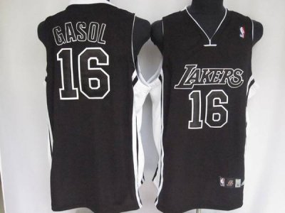 Jerseys Factory Cheap Lakers #16 Pau Gasol Embroidered Black Sha
