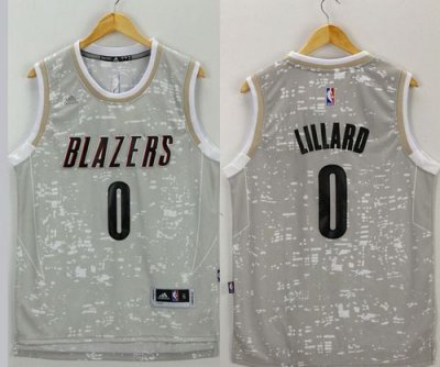 Jerseys Factory Cheap Blazers #0 Damian Lillard Grey City Light