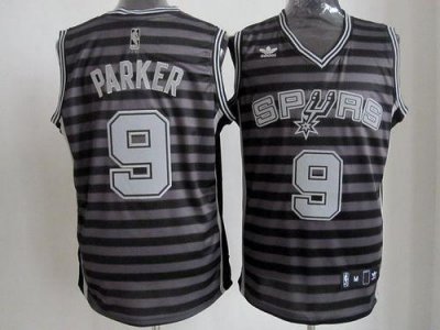 Jerseys Factory Cheap Spurs #9 Tony Parker Black/Grey Groove Sti