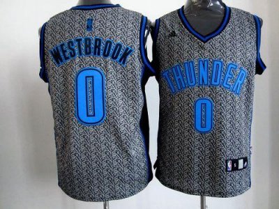 Jerseys Factory Cheap Thunder #0 Russell Westbrook Grey Static F