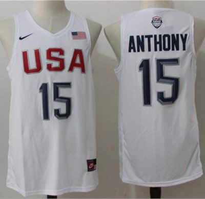 Jerseys Factory Cheap Nike Team USA #15 Carmelo Anthony White 20