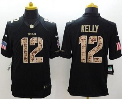 Jerseys Factory Cheap Nike Bills #12 Jim Kelly Black Men's Stitc
