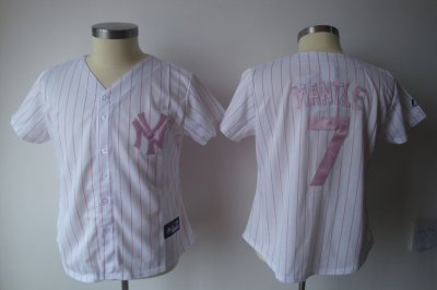 Jerseys Factory Cheap Yankees #7 Mickey Mantle White With Pink S