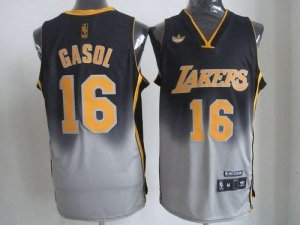 Jerseys Factory Cheap Lakers #16 Pau Gasol Black/Grey Fadeaway F