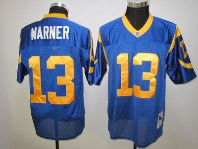 Jerseys Factory Cheap Mitchell and Ness Rams #13 Kurt Warner Blu