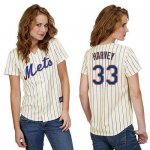 Jerseys Factory Cheap Mets #33 Matt Harvey Cream(Blue Strip) Wom