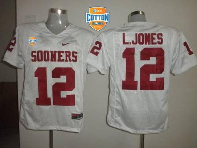 Jerseys Factory Cheap Sooners #12 Landy Jones White AT&T Cotton