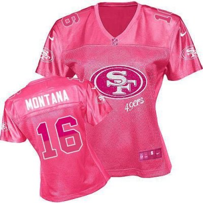 Jerseys Factory Cheap Nike 49ers #16 Joe Montana Pink Women's Fe