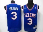 Jerseys Factory Cheap 76ers #3 Allen Iverson Blue Throwback Stit