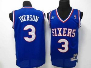 Jerseys Factory Cheap 76ers #3 Allen Iverson Blue Throwback Stit