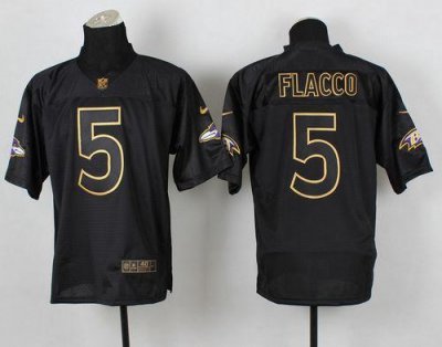 Jerseys Factory Cheap Nike Ravens #5 Joe Flacco Black Gold No. F