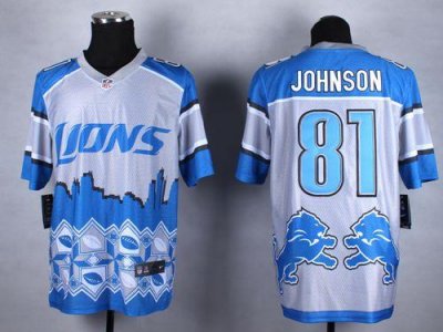 Jerseys Factory Cheap Nike Lions #81 Calvin Johnson Blue Men's S