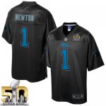 Jerseys Factory Cheap Nike Panthers #1 Cam Newton Black Super Bo