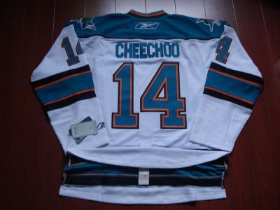 Jerseys Factory Cheap Sharks #14 Jonathan Cheechoo Embroidered W