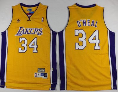 Jerseys Factory Cheap Lakers #34 Shaquille O'Neal Yellow Throwba