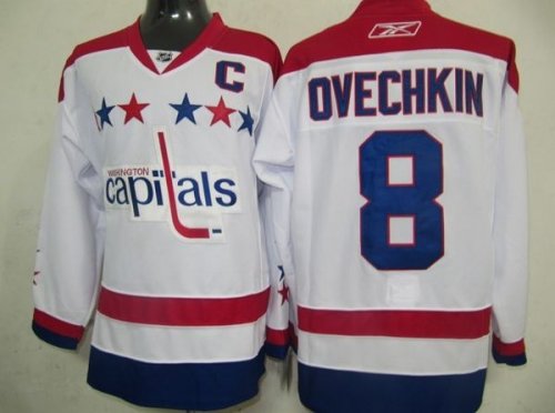 Jerseys Factory Cheap Capitals #8 Alex Ovechkin Embroidered Whit