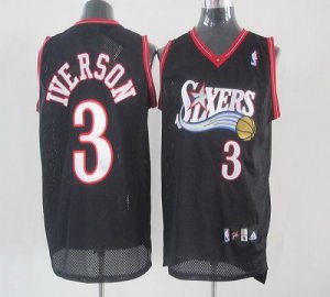 Jerseys Factory Cheap 76ers #3 Allen Iverson Black Embroidered Y