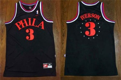 Jerseys Factory Cheap 76ers #3 Allen Iverson Black 1964 Throwbac