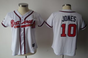 Jerseys Factory Cheap Braves #10 Chipper Jones White Women's Fas