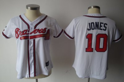 Jerseys Factory Cheap Braves #10 Chipper Jones White Women's Fas