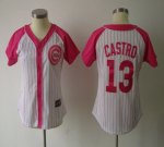 Jerseys Factory Cheap Cubs #13 Starlin Castro White/Pink Women's