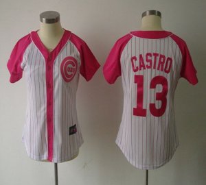 Jerseys Factory Cheap Cubs #13 Starlin Castro White/Pink Women's
