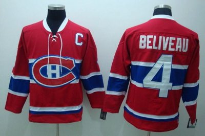 Jerseys Factory Cheap Canadiens #4 Jean Beliveau Embroidered Red