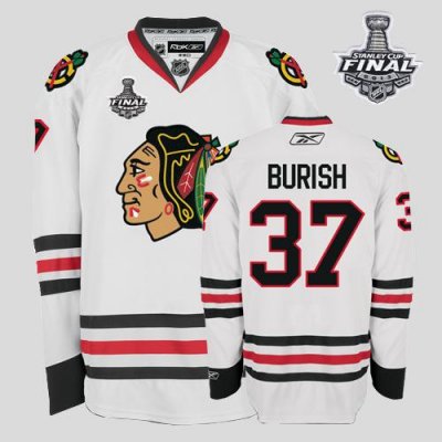 Jerseys Factory Cheap Blackhawks #37 Adam Burish Embroidered Whi