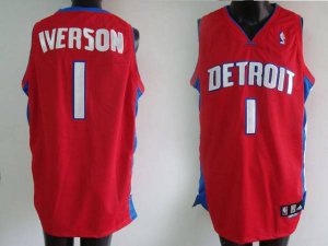 Jerseys Factory Cheap Pistons #1 Allen Iverson Embroidered Red N