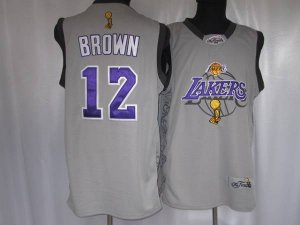 Jerseys Factory Cheap Lakers #12 Shannon Brown Embroidered Grey