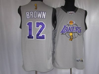 Jerseys Factory Cheap Lakers #12 Shannon Brown Embroidered Grey
