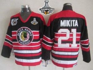 Jerseys Factory Cheap Blackhawks #21 Stan Mikita Red/Black 75TH