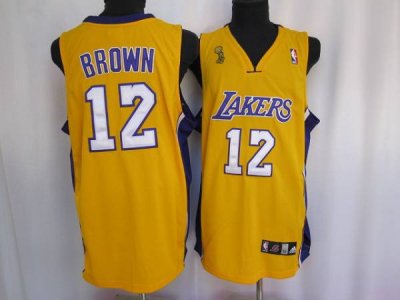 Jerseys Factory Cheap Lakers #12 Shannon Brown Embroidered Yello