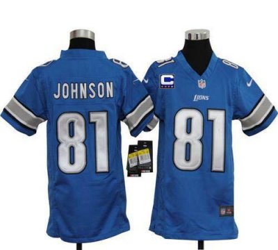 Jerseys Factory Cheap Nike Lions #81 Calvin Johnson Light Blue T