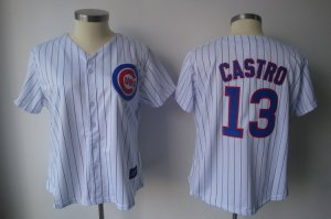 Jerseys Factory Cheap Cubs #13 Starlin Castro White Blue Strip W