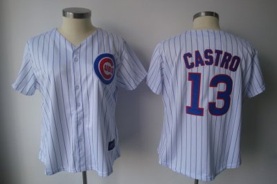 Jerseys Factory Cheap Cubs #13 Starlin Castro White Blue Strip W