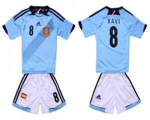 Jerseys Factory Cheap Spain #8 Xavi 2012/2013 Blue Away Kid Socc