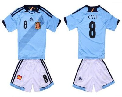 Jerseys Factory Cheap Spain #8 Xavi 2012/2013 Blue Away Kid Socc