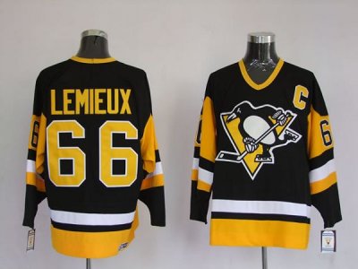 Jerseys Factory Cheap Penguins #66 Mario Lemieux Embroidered Bla